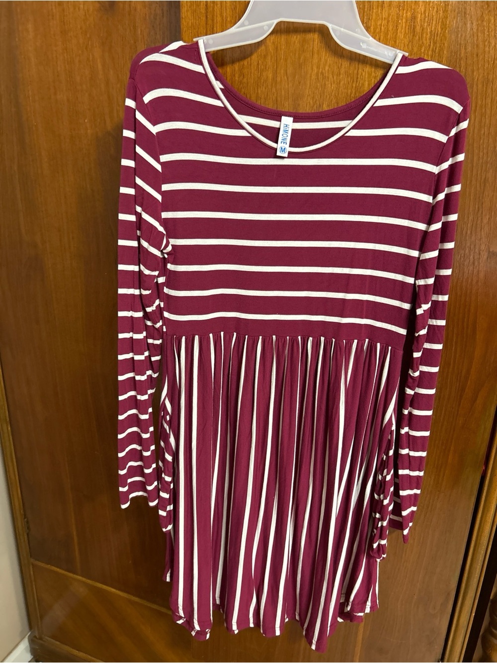 Mixit Maroon and Cream Striped Long-Sleeve Casual Dress